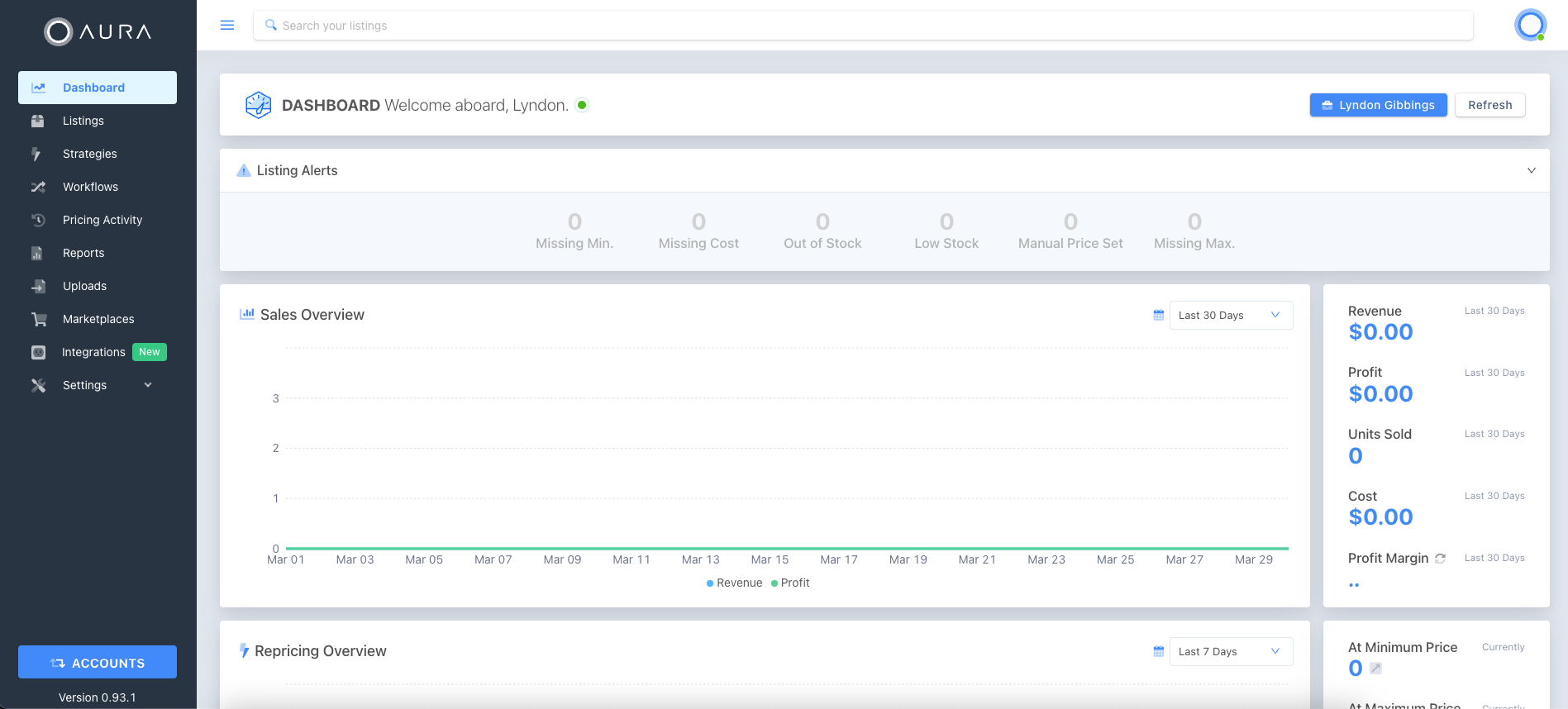 Aura Repricer Dashboard Aura Repricer Dashboard