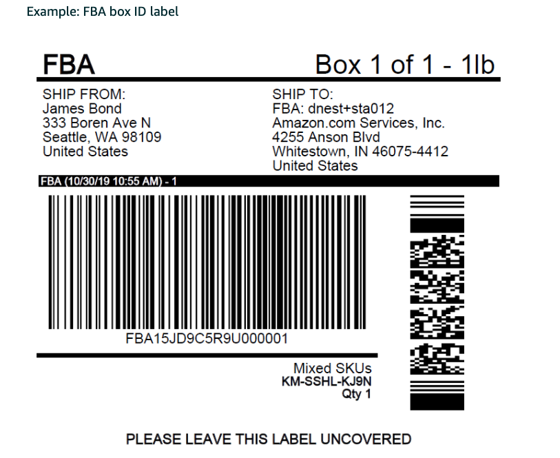 Example FBA Box ID Label Example FBA Box ID Label