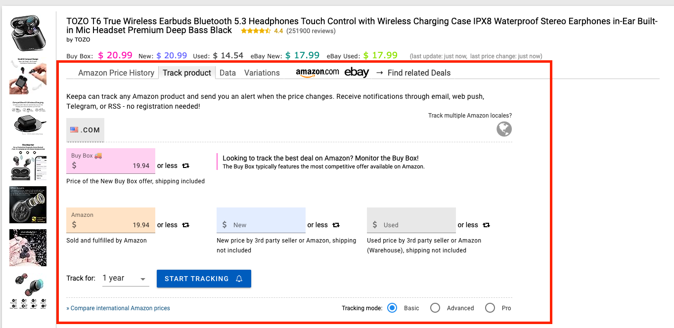 Keepa product price tracking